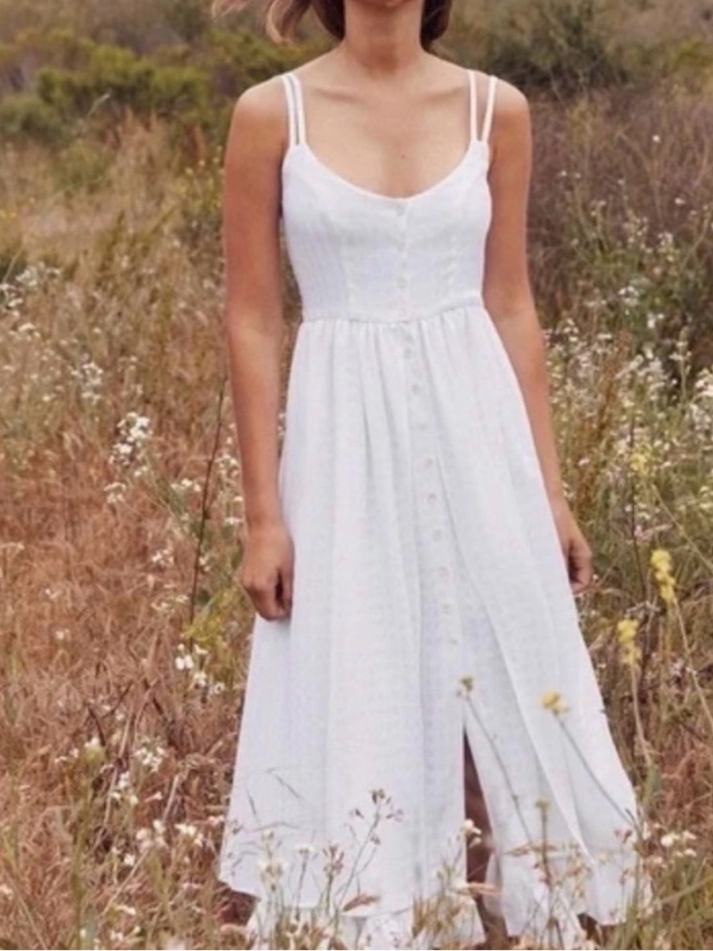 Christy Dawn Nicks Midi Dress White Cream Flowy Textured Woven Material Small